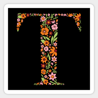 Retro Floral Letter T Magnet